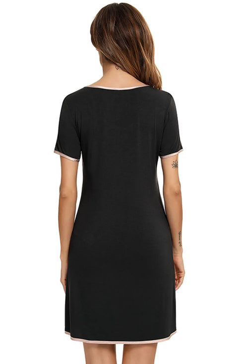 Contrast Trim Pocketed Round Neck Lounge Dress - Fashorio