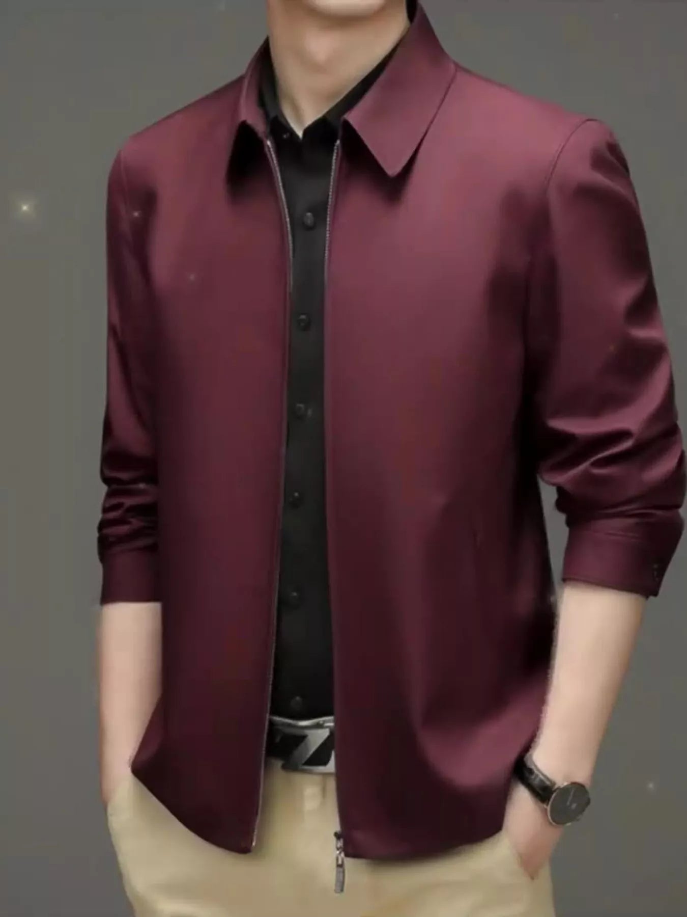 Men's Plus Size Zip Up Long Sleeve Jacket Red - Fashorio
