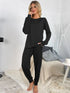 Shiny Round Neck Top and Drawstring Pants Lounge Set - Fashorio