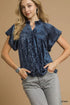 Umgee Crushed Velvet Pleated Blouse DENIM - Fashorio