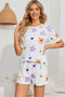 Floral Round Neck Raglan Sleeve Top and Shorts Lounge Set - Fashorio