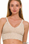 Zenana Washed V Neck Seamless Cropped Bra Top ASH MOCHA - Fashorio
