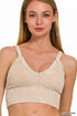 Zenana Washed V Neck Seamless Cropped Bra Top ASH MOCHA - Fashorio