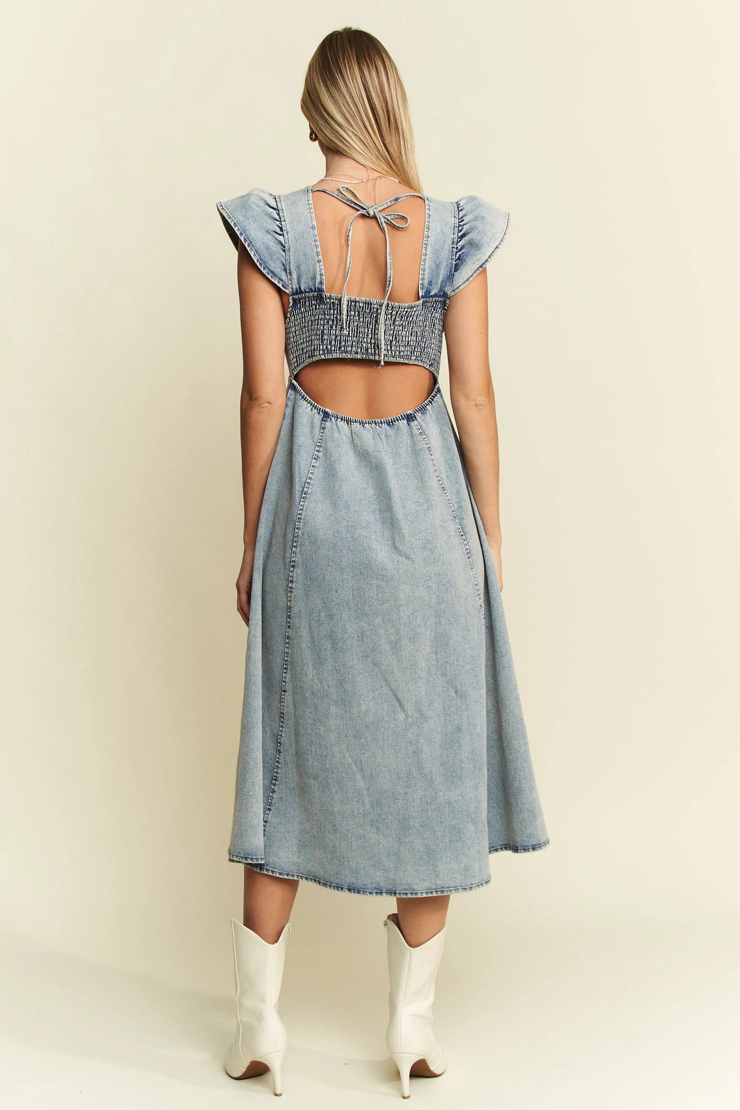 Jade By Jane Full Size Ruffled Denim Midi Dress Plus Size - Fashorio