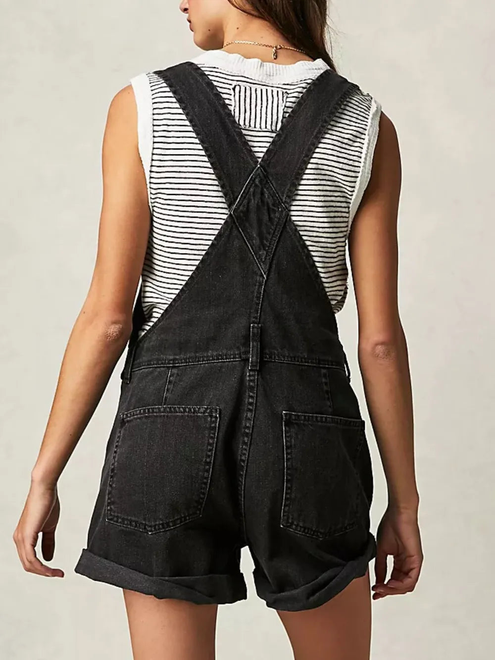 Square Neck Wide Strap Denim Overalls - Fashorio