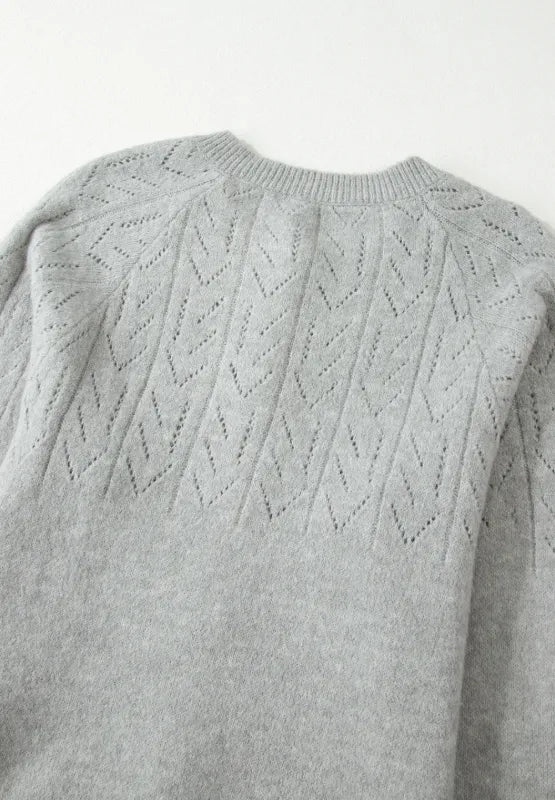 Openwork Button Down Long Sleeve Cardigan - Fashorio