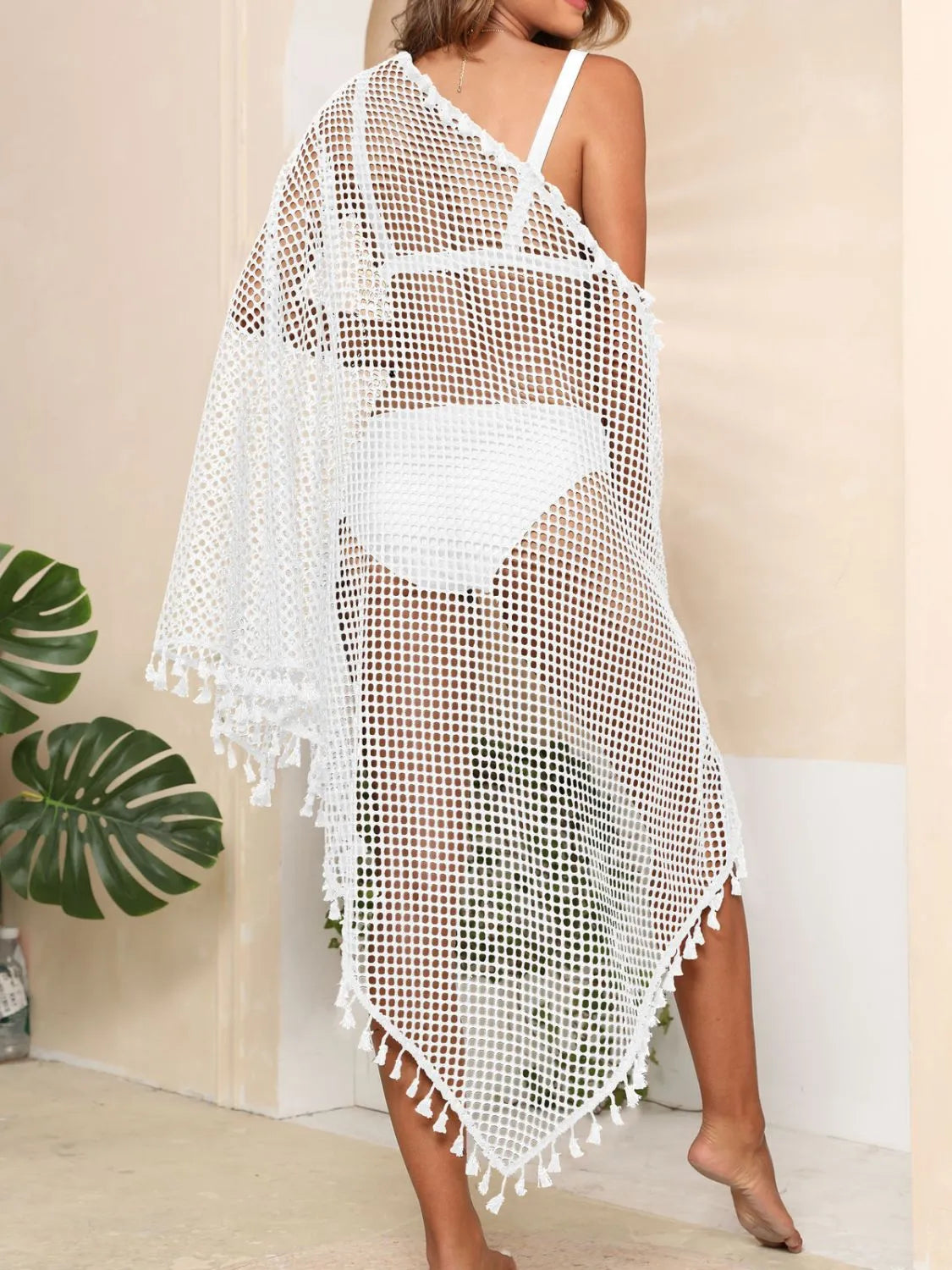 Tassel Openwork Open Front Cover-Up - Fashorio