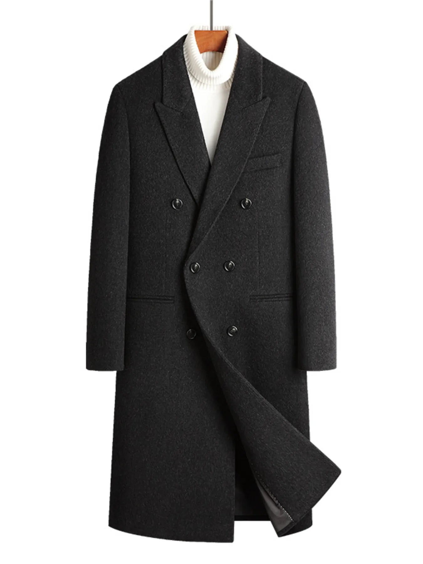 Men's Plus Size Double-Breasted Wool Overcoat Dark Gray - Fashorio