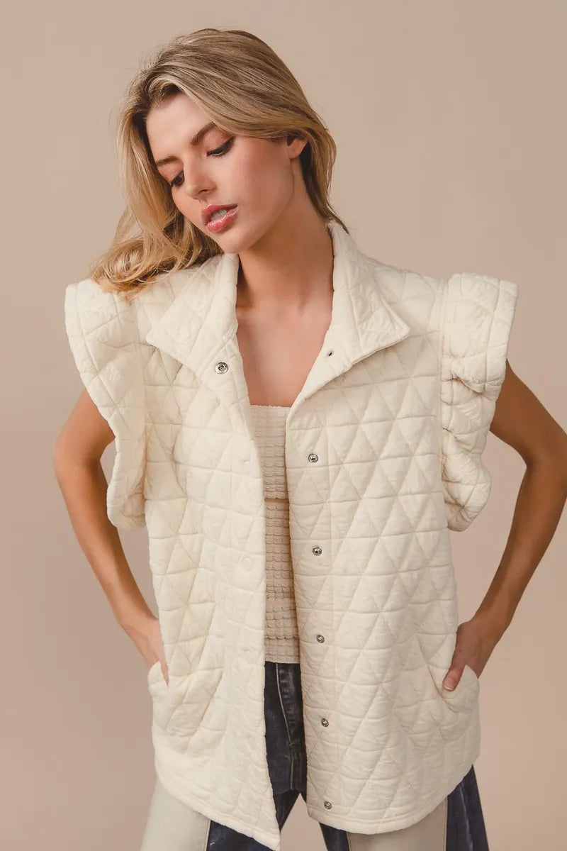 BiBi Quilting Knit Ruffle Sleeve Vest - Fashorio