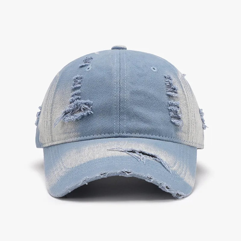 Distressed Adjustable Cotton Baseball Cap Light Blue One Size - Fashorio