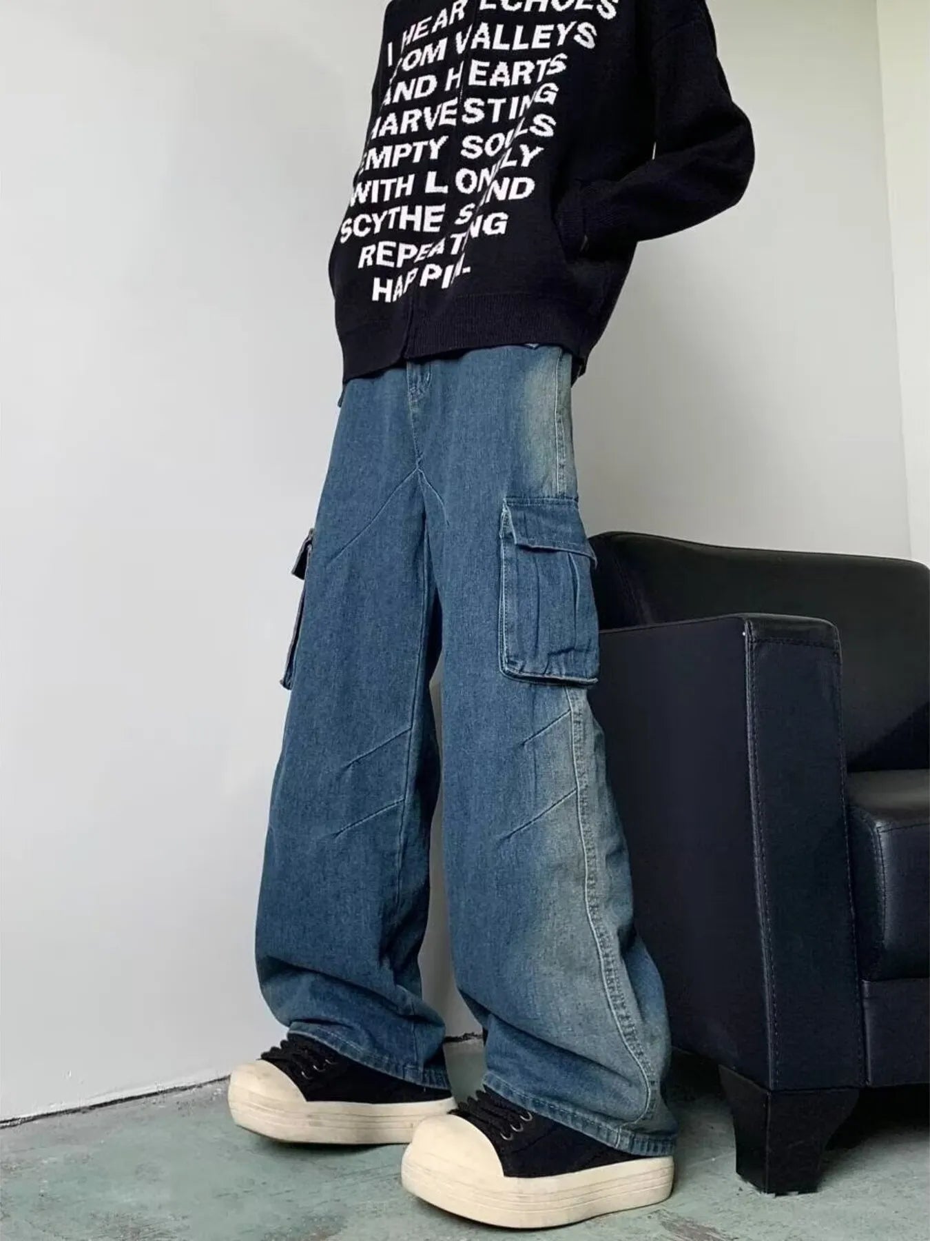 Men's Full Size Cargo Wide Leg Baggy Jeans Plus Size - Fashorio