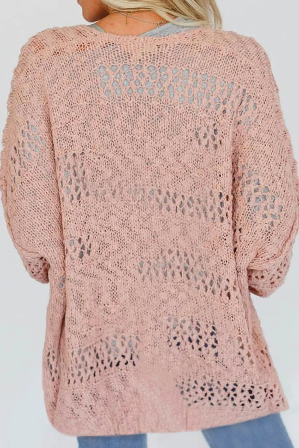 Openwork Open Front Long Sleeve Cardigan - Fashorio
