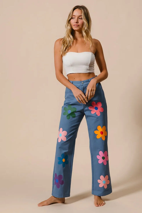 BiBi Flower Print Straight Legs Pants - Fashorio