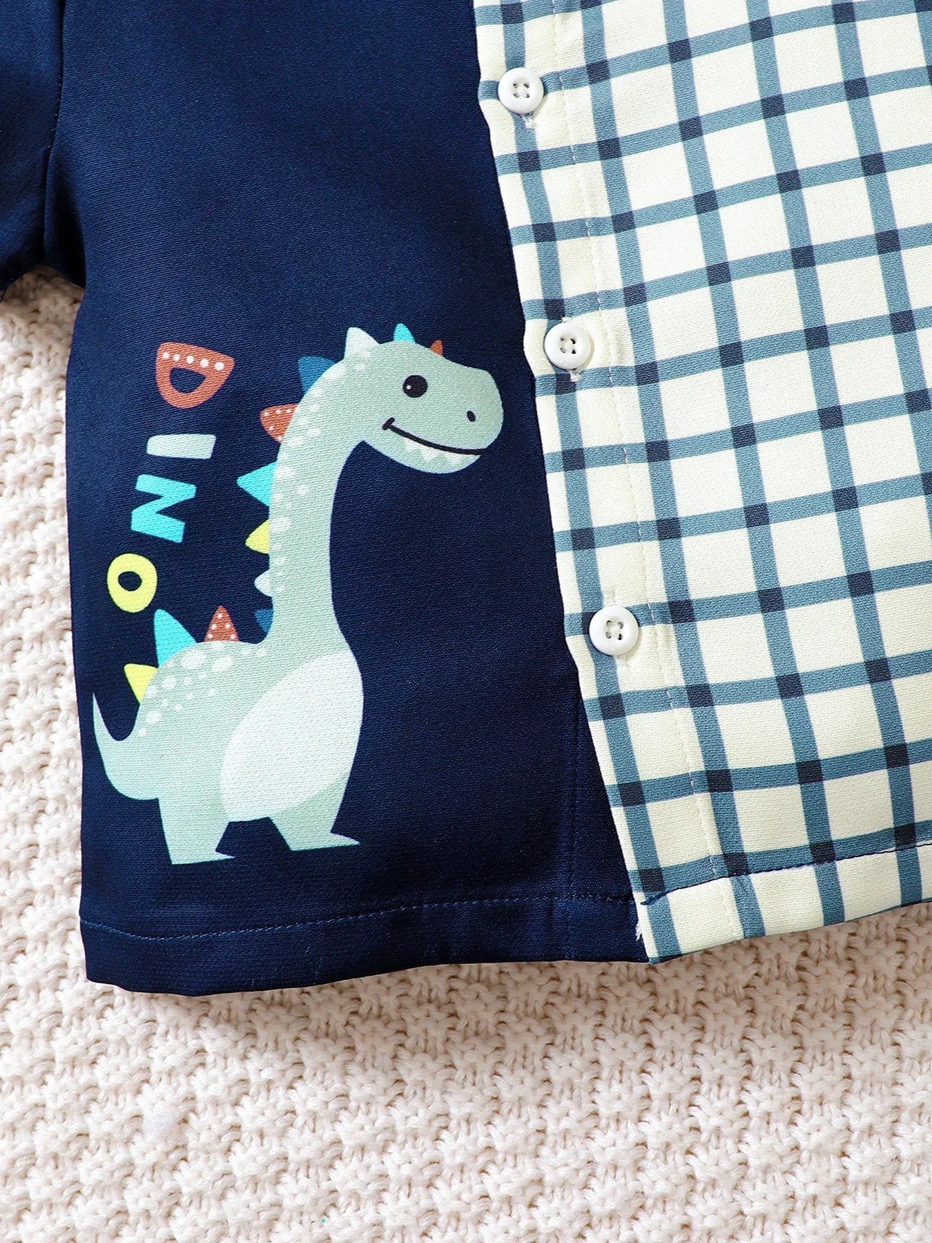 Children's Hat Dinosaur Plaid Button Up Top and Shorts 3-Piece Set - Fashorio