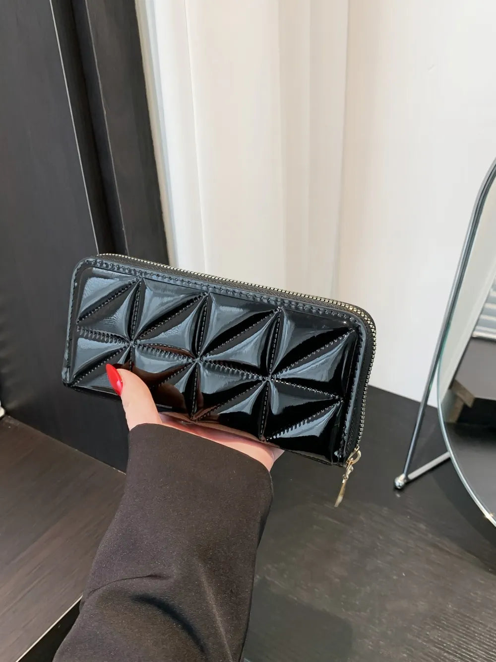 PU Leather Solid Color Wallet Black One Size - Fashorio