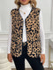 Leopard Fleece Vest Coat with Pockets Coffee Brown - Fashorio