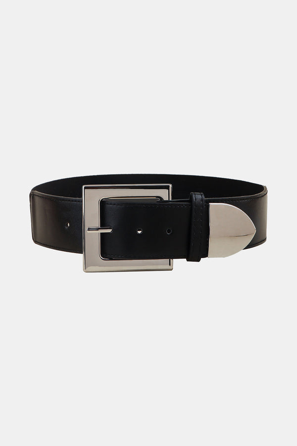 Zinc Alloy Buckle PU Leather Belt Black One Size - Fashorio