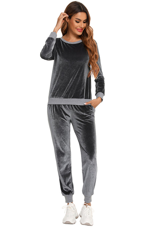Round Neck Long Sleeve Loungewear Set with Pockets - Fashorio