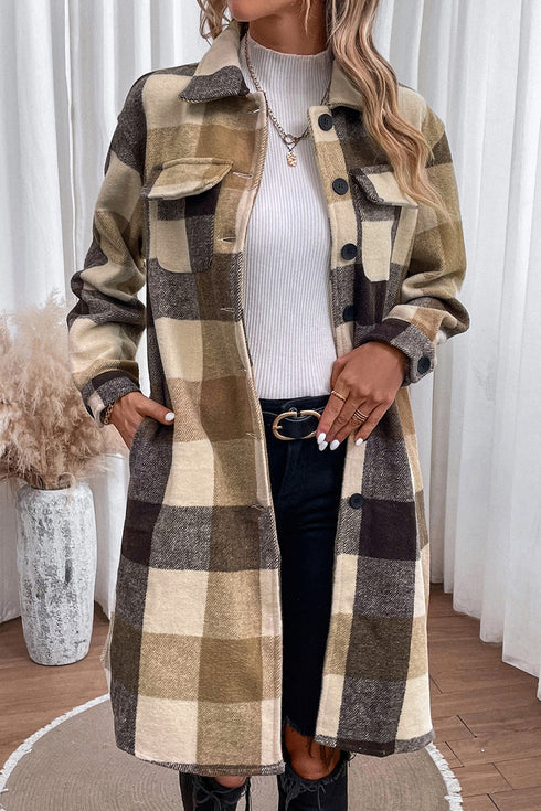 Plaid Button Down Longline Coat - Fashorio