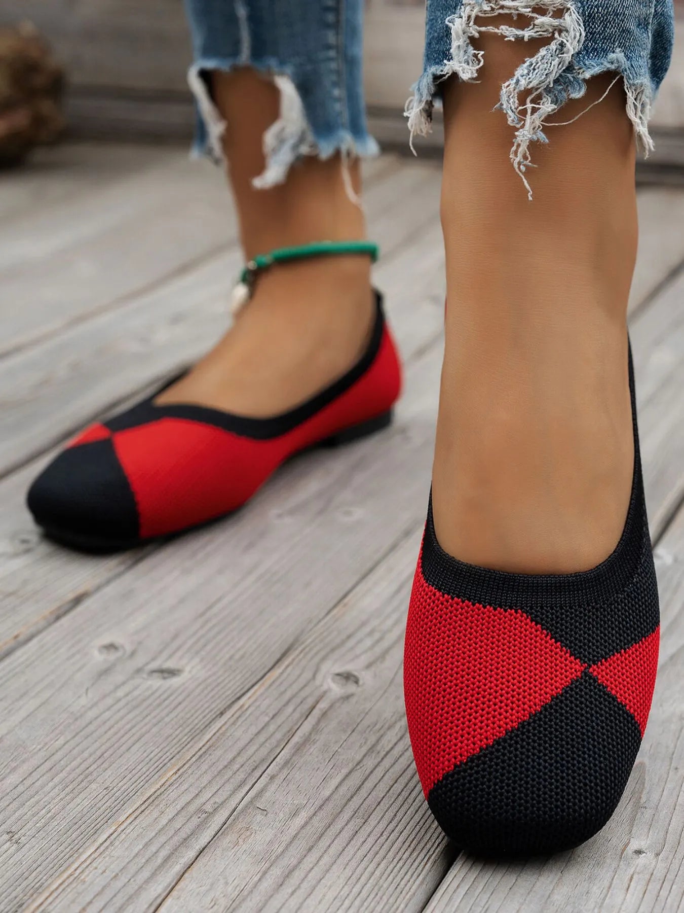 Color Block Knit Slip-On Loafers - Fashorio