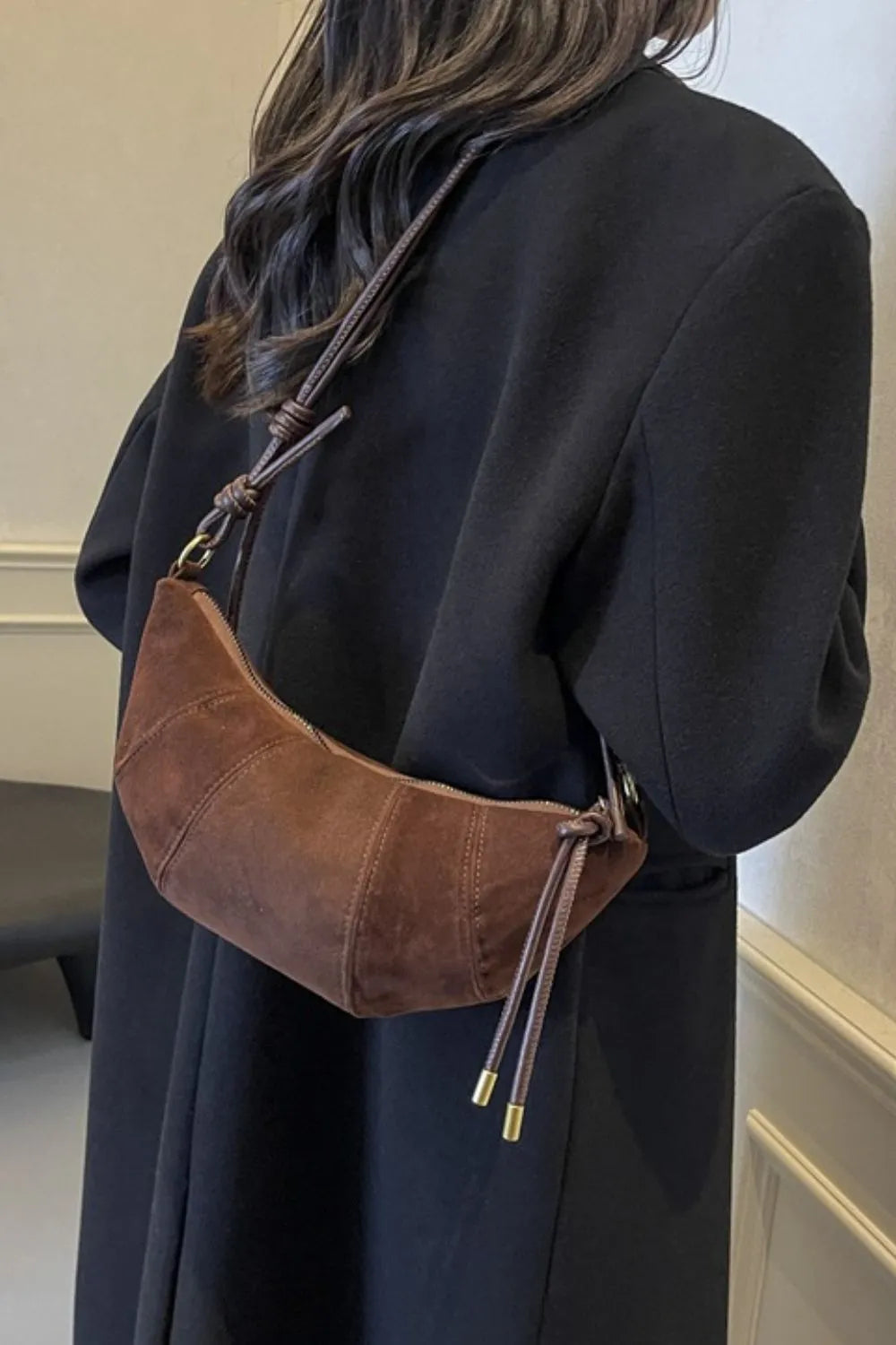 PU Leather Strap Suede Shoulder Bag - Fashorio
