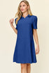 Double Take Full Size Texture Collared Neck Short Sleeve Dress Royal Blue - Fashorio