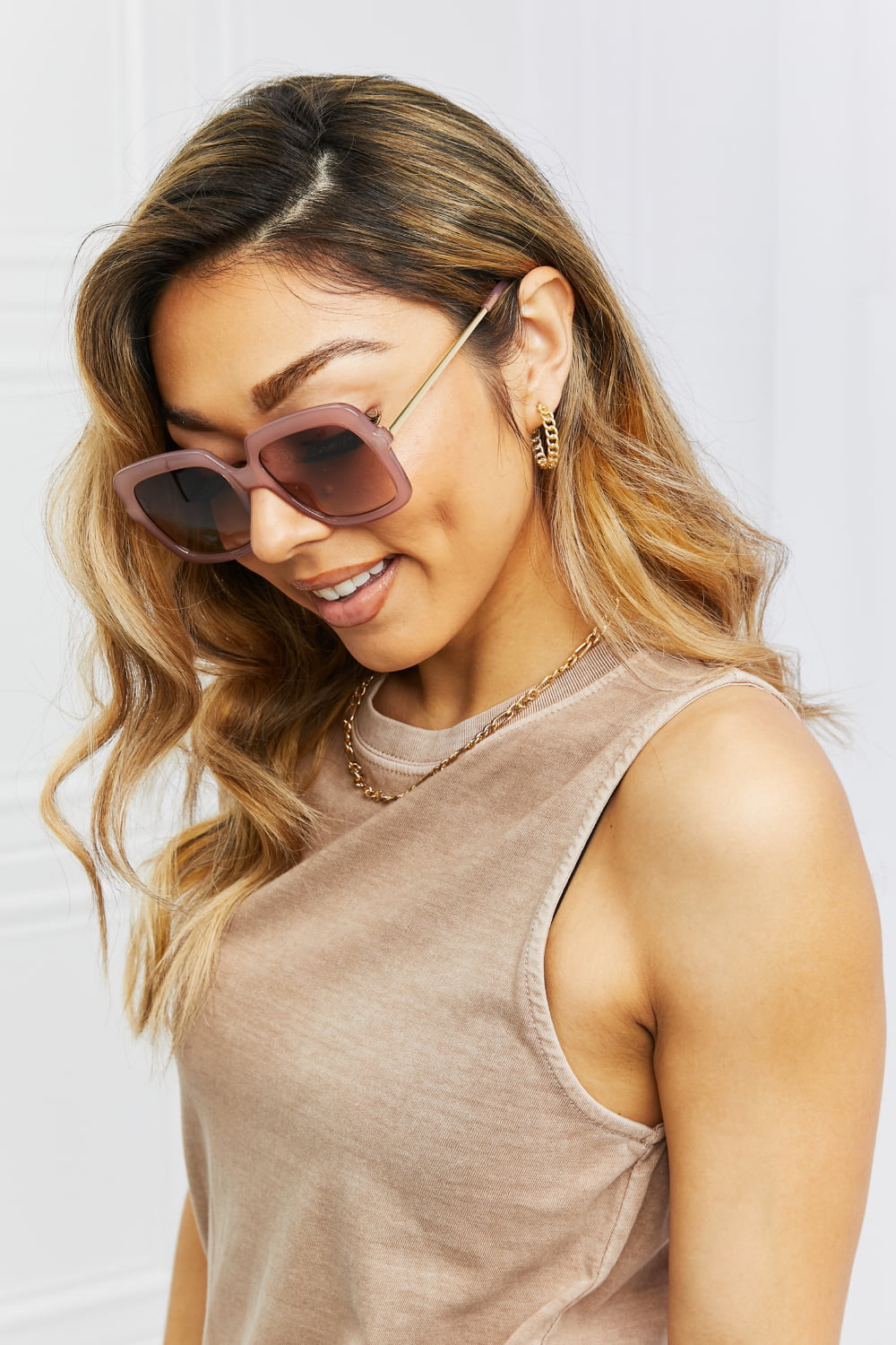 Square Metal-Plastic Hybrid Temple Sunglasses - Fashorio