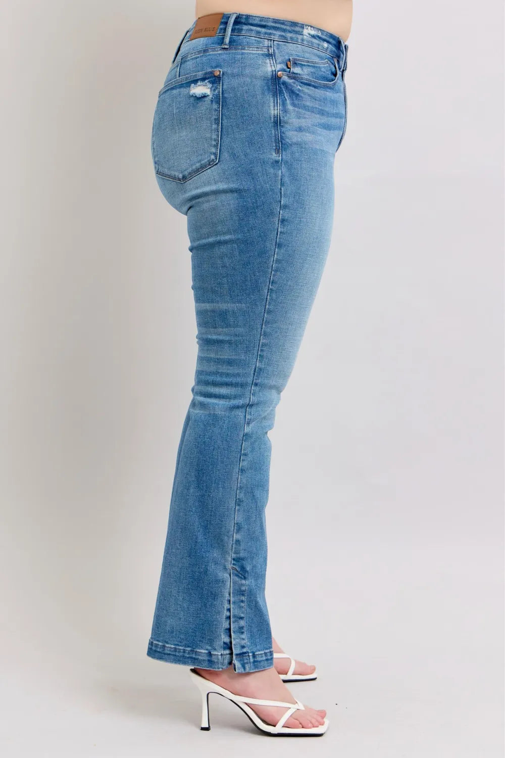 Judy Blue HW Tummy Control Vintage Wash Side Slit Slim Boot Jeans - Fashorio
