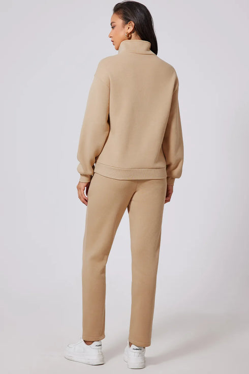 Half Snap Turtleneck Top and Pants Active Set - Fashorio