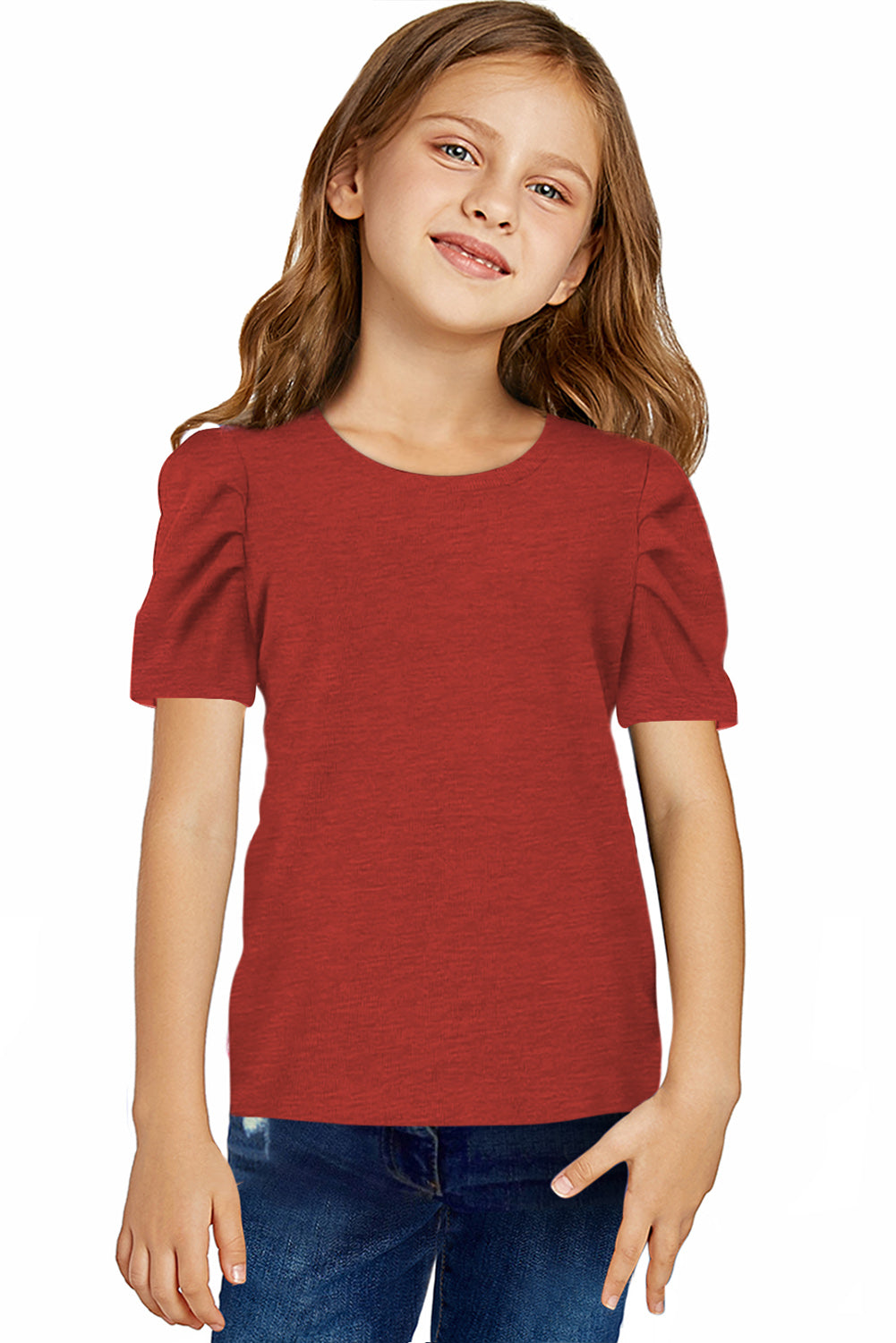 Round Neck Puff Sleeve T-Shirt - Fashorio