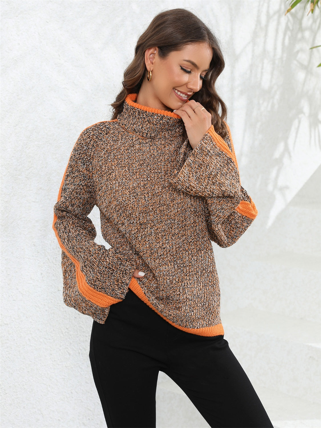 Angel Wings Heathered Turtleneck Long Sleeve Sweater - Fashorio