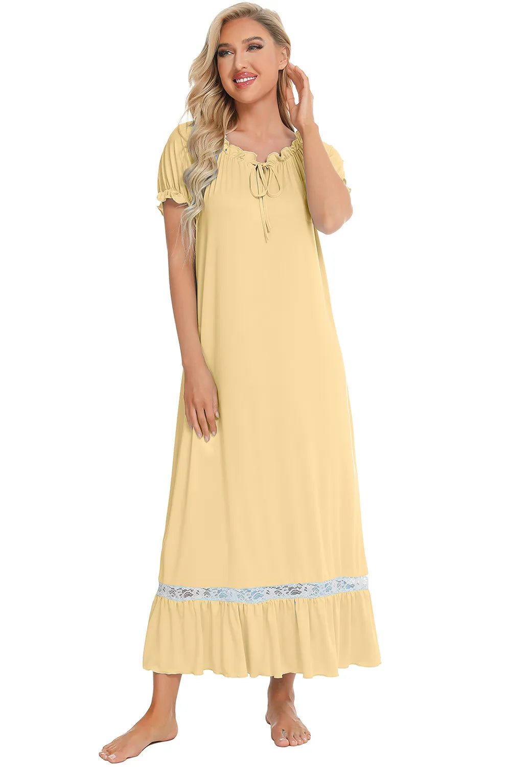 Lace Detail Short Sleeve Lounge Dress - Fashorio