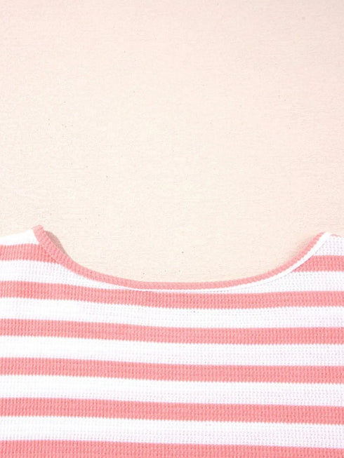 Striped Long Sleeve Ribbed Blouse - Fashorio