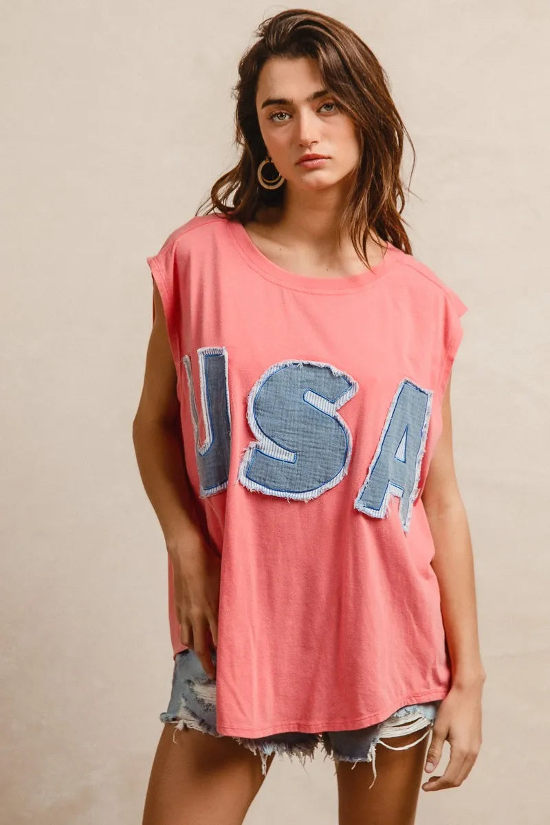 BiBi Washed Jersey With Usa Patched Raw Cut Edge Detail - Fashorio