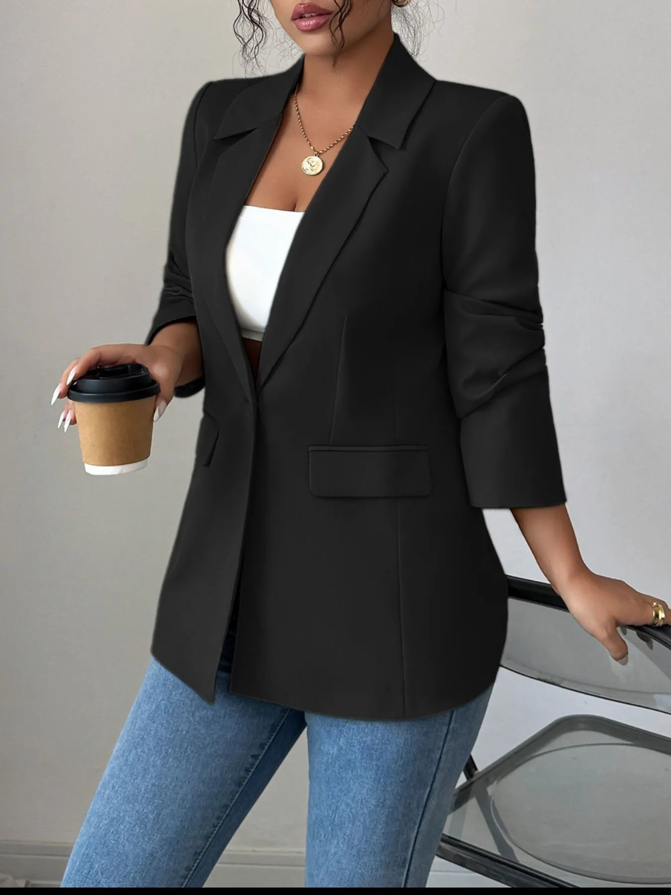 One Button Lapel Collar Blazer - Fashorio