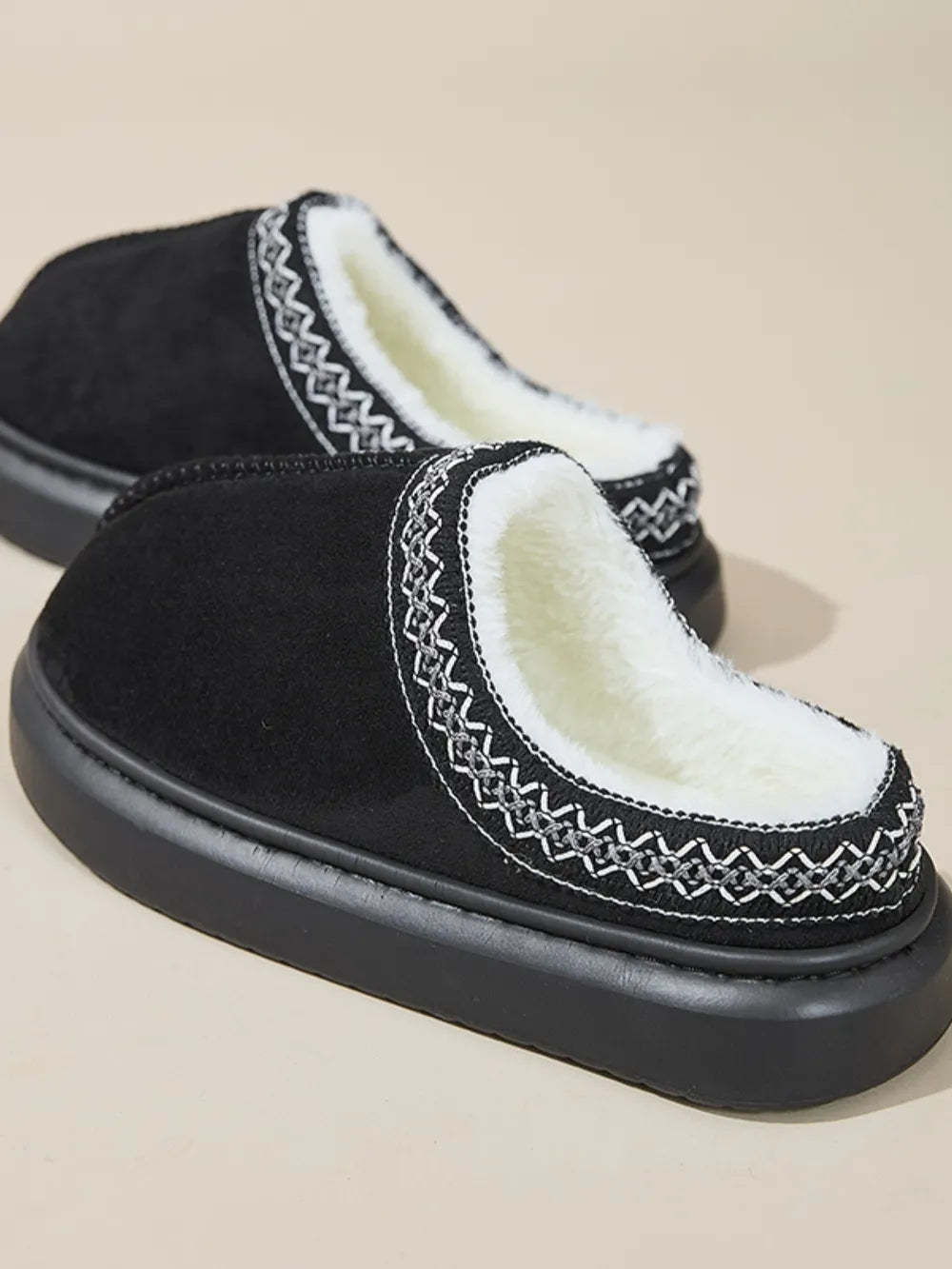 Faux Fur Suede Platform Slippers - Fashorio