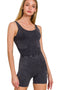 Zenana Washed Sports Romper With Removable Bra Pad BLACK - Fashorio
