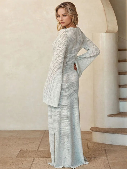 Slit Plunge Flare Sleeve Cover-Up Dress - Fashorio