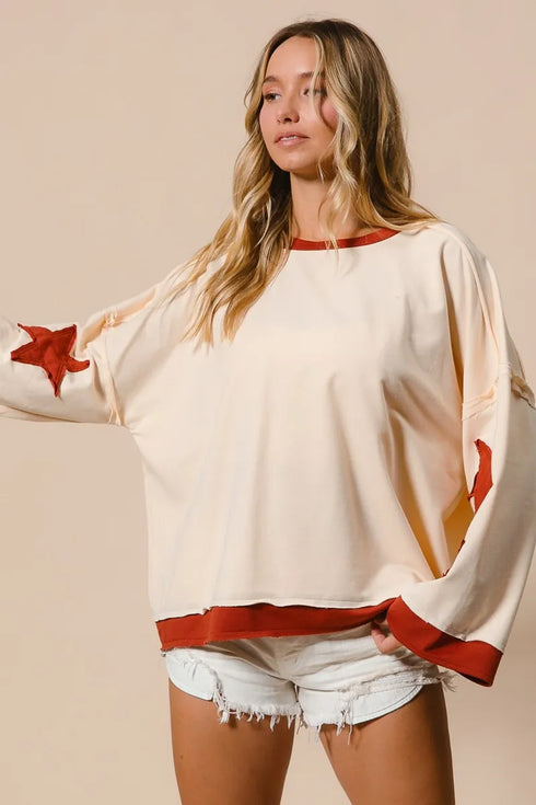 BiBi French Terry Top With Patch Detail Sweatshirt - Fashorio