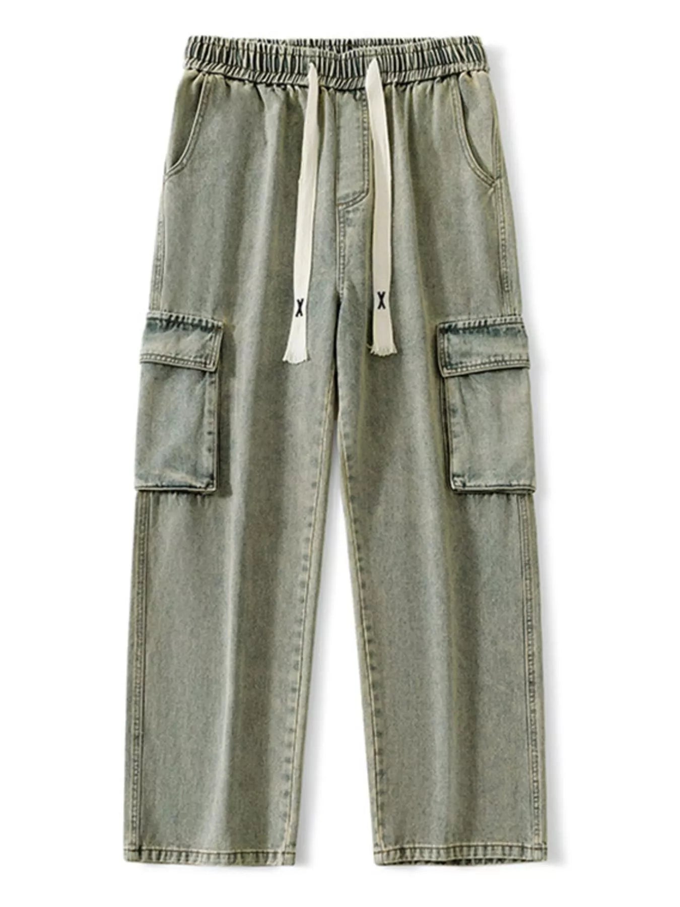 Men’s Plus Size Wide Leg Cargo Jeans – Full Size Relaxed Fit Yellow mud - Fashorio