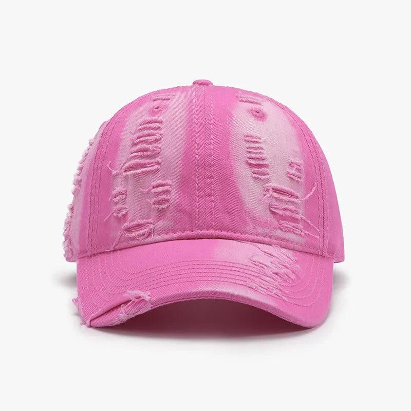 Distressed Adjustable Cotton Baseball Cap Hot Pink One Size - Fashorio