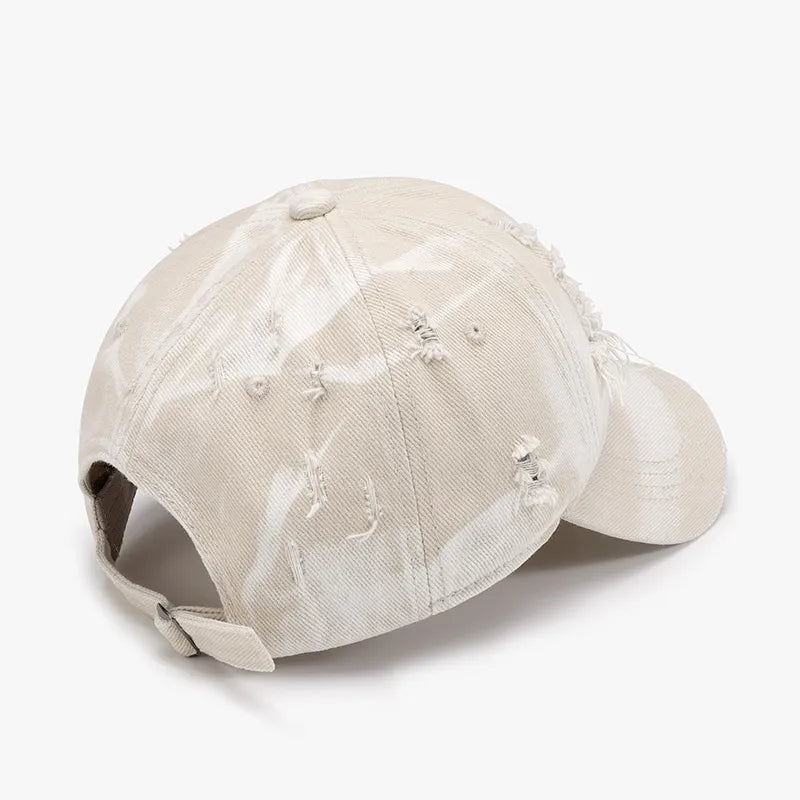 Distressed Adjustable Cotton Baseball Cap - Fashorio