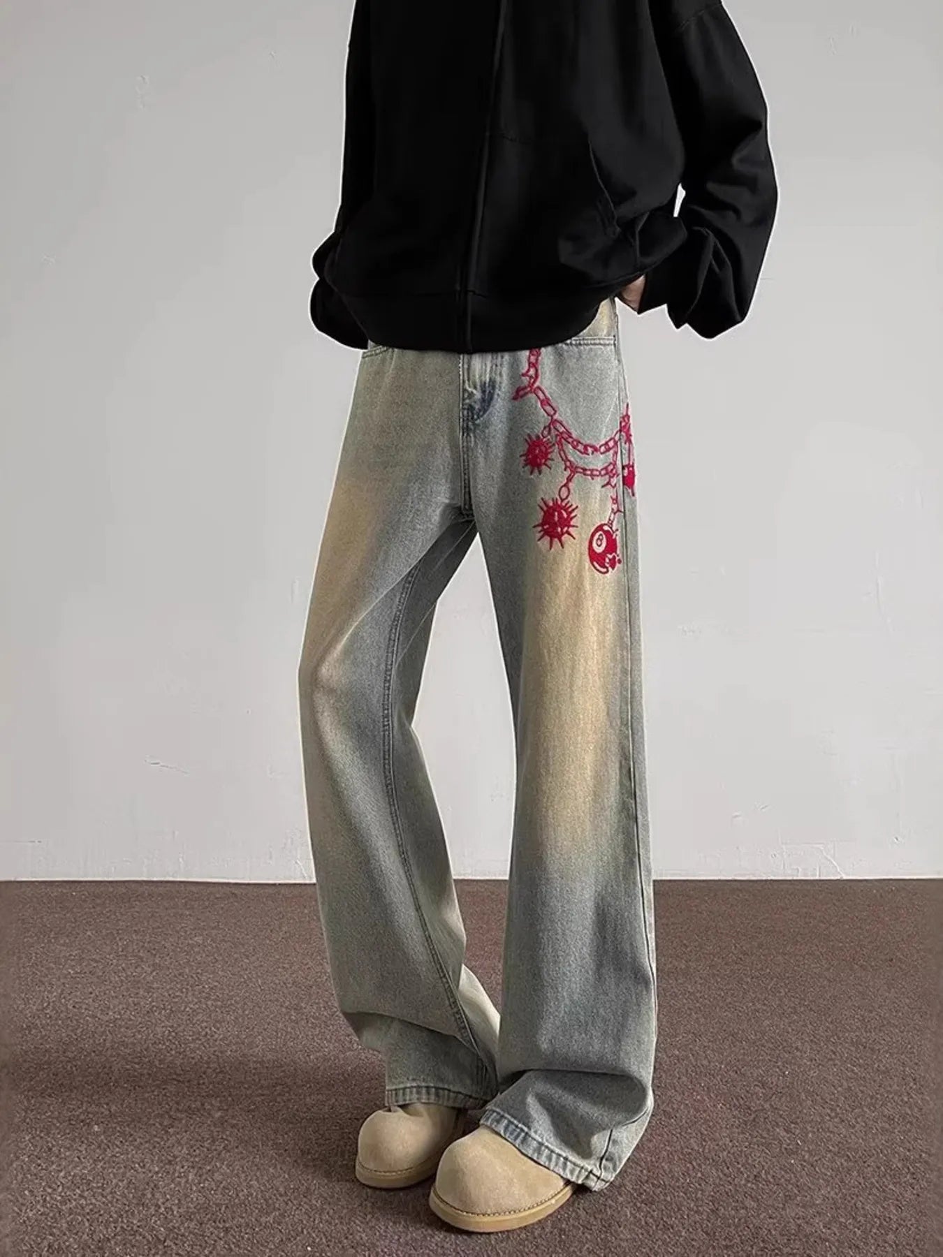 Men's Full Size Embroidered Wide Leg Jeans Plus Size - Fashorio