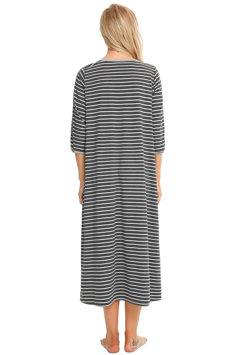 Round Neck Three-Quarter Sleeve Midi Night Dress - Fashorio