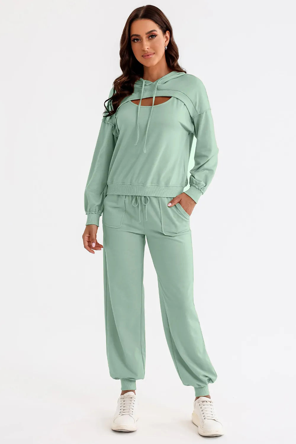Cutout Drawstring Hoodie and Joggers Active Set - Fashorio