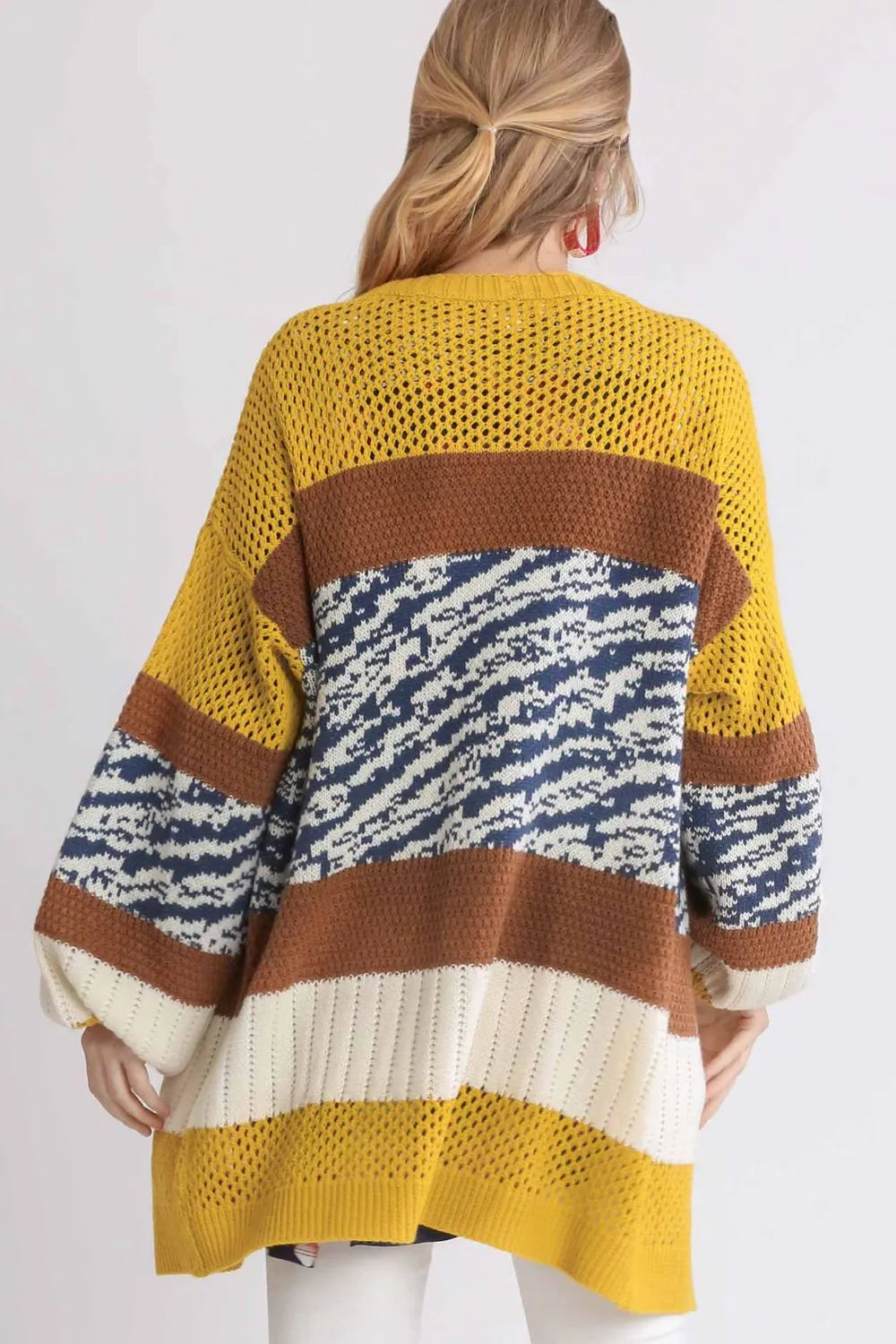 Umgee Full Size Color Block Open Front Longline Cardigan Plus Size - Fashorio