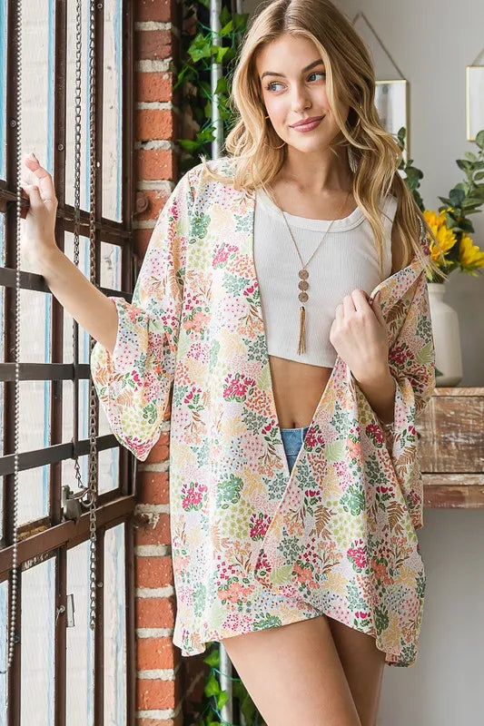 Heimish Full Size Multi Color Floral Open Cardigan Plus Size - Fashorio