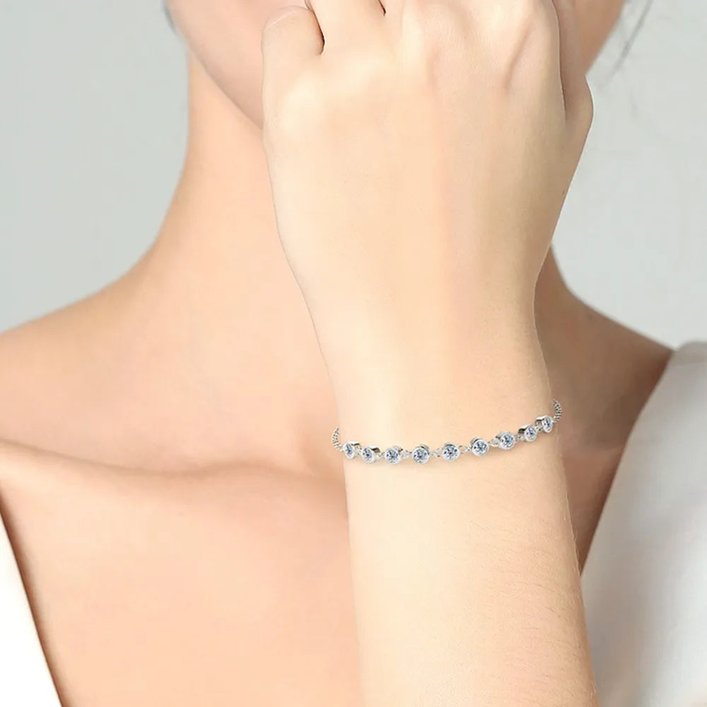 Inlaid Moissanite 925 Sterling Silver Bracelet Silver One Size - Fashorio