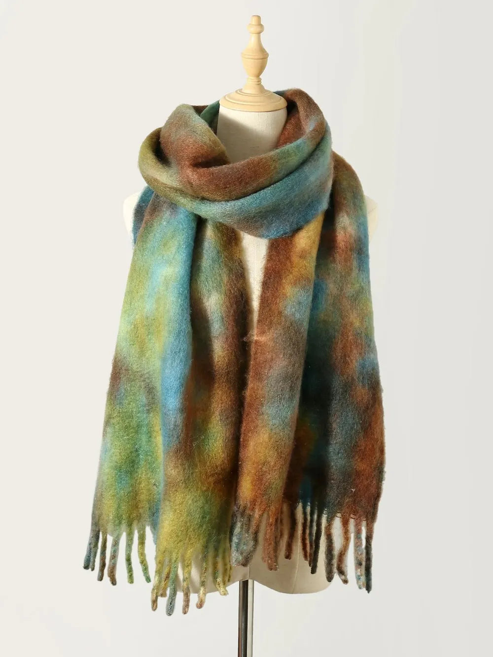 Fringe Tie-Dye Polyester Scarf Brown One Size - Fashorio