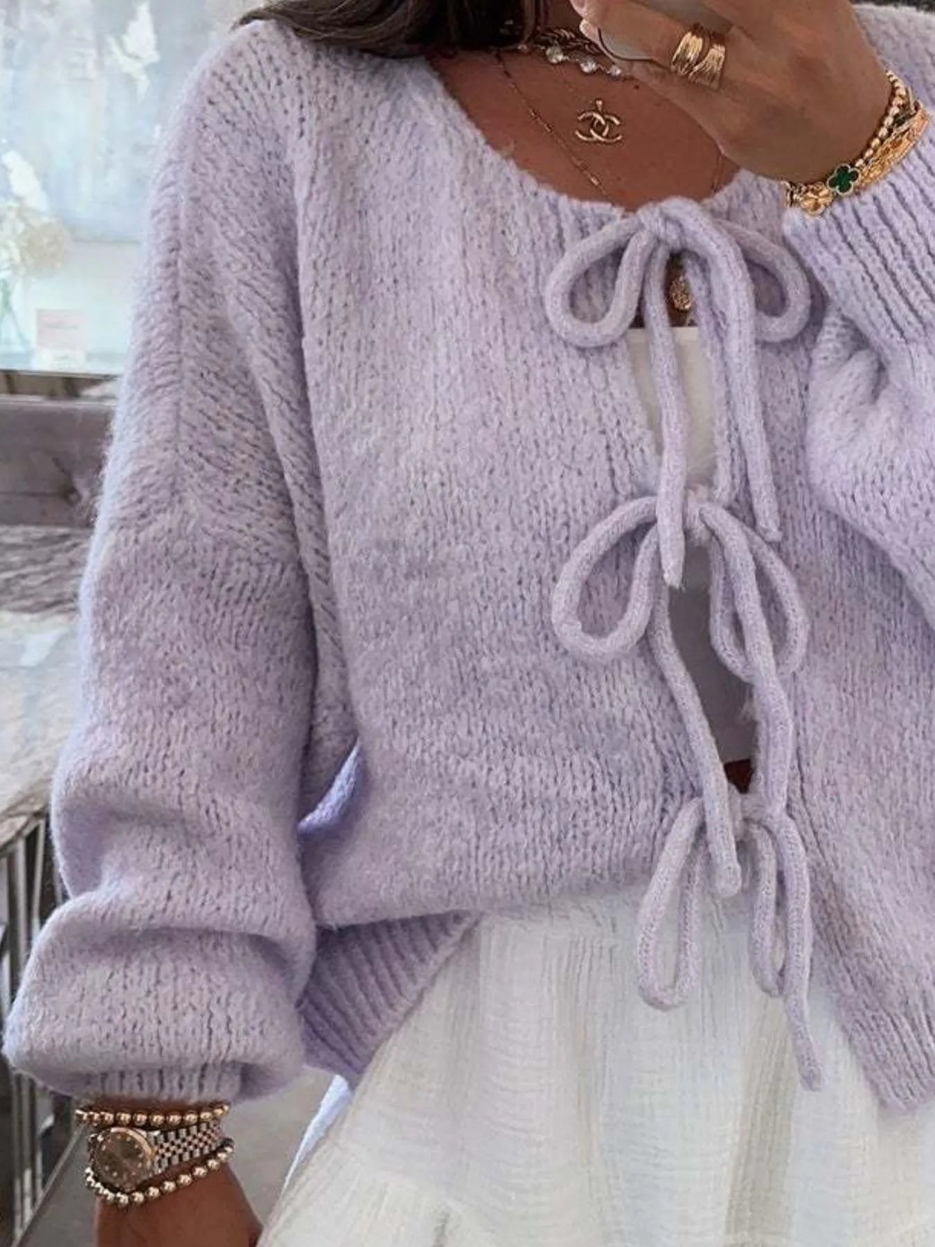 Cozy Bow-Tie Front Knit Cardigan - Fashorio